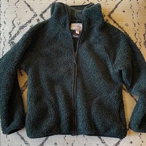 Wintergreen Vintage Rare Deep Green Sherpa Full Zip Hoodie Nubby Fleece Jacket